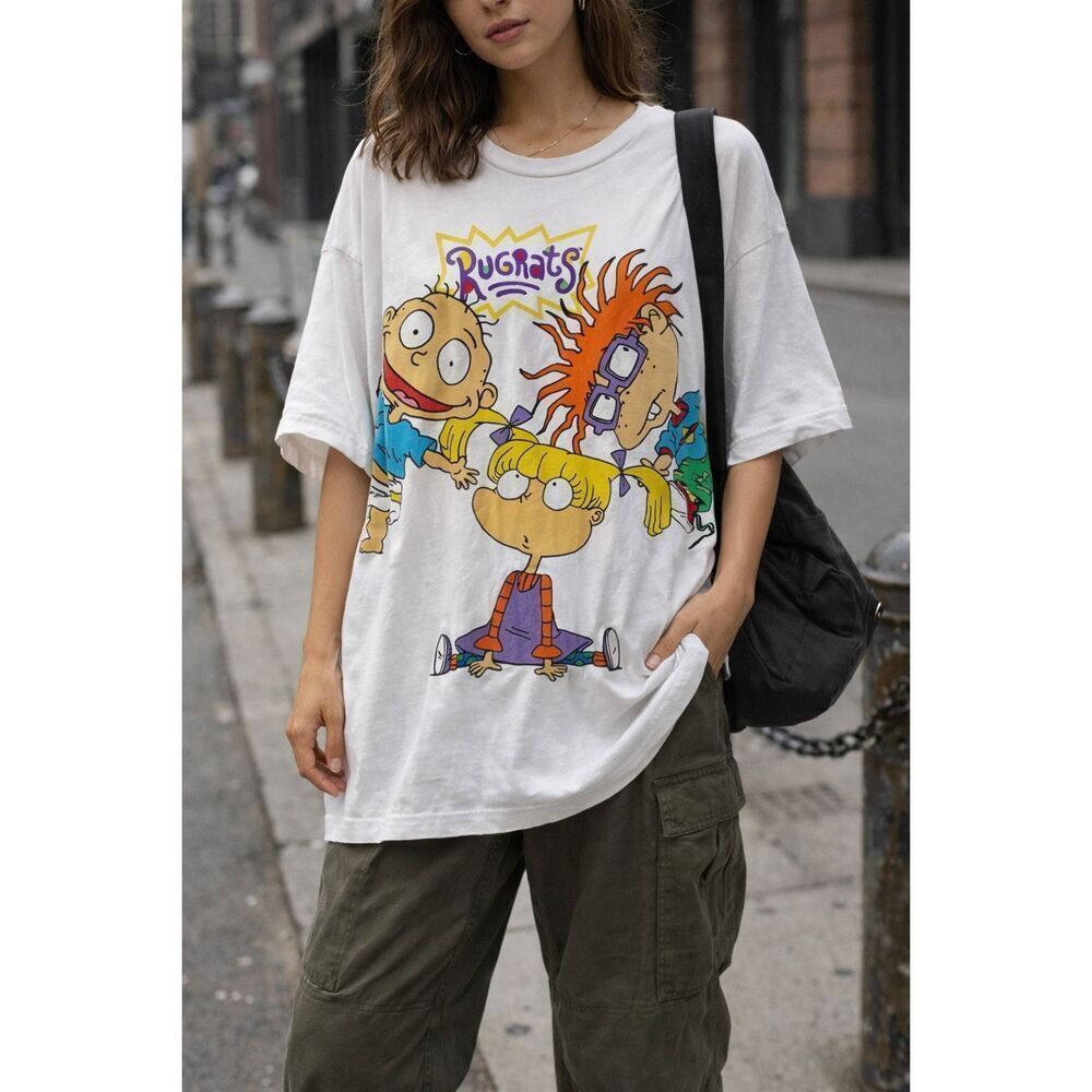 Rugrats Graphic Tee Nickelodeon Oversized Cartoon Shirt Y2K Vintage Style White